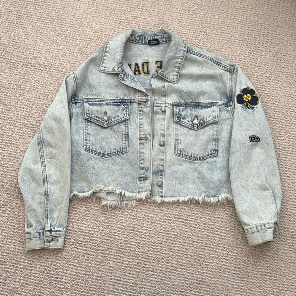 Notre Dame Acid Cutoff Tailgate Denim Jacket (Hype and Vice circa 2022)
